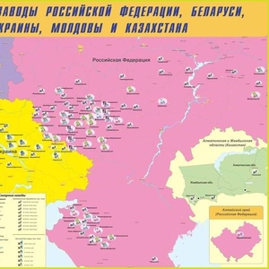 Карта сахарных заводов Украины,  России,  Беларуси,  Молдовы,  Казахстана