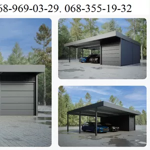 Навес для двух автомобилей с хозблоком. Современный навес